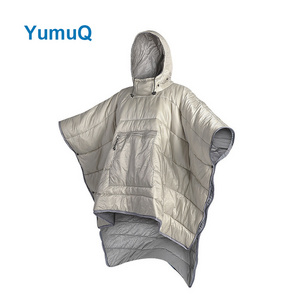 YumuQ 20D Nylon DWR Terylene Outdoor Wearable Poncho Type Waterproof Camping Blanket With Pockets