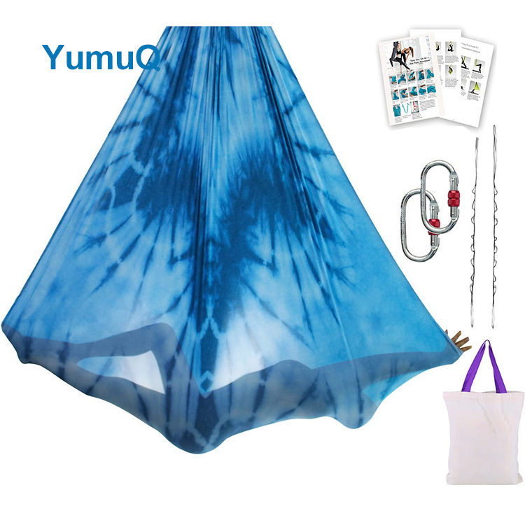 YumuQ Extension Straps Anti Gravity Elastic Gradient Blue Color Aerial Flying Yoga Silk Swing Fitness Hammock