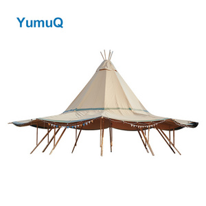 YumuQ Custom Glamping Camping Cotton Canvas Fabric Waterproof Double Layer Durable Bell Tipi Tent For Sale