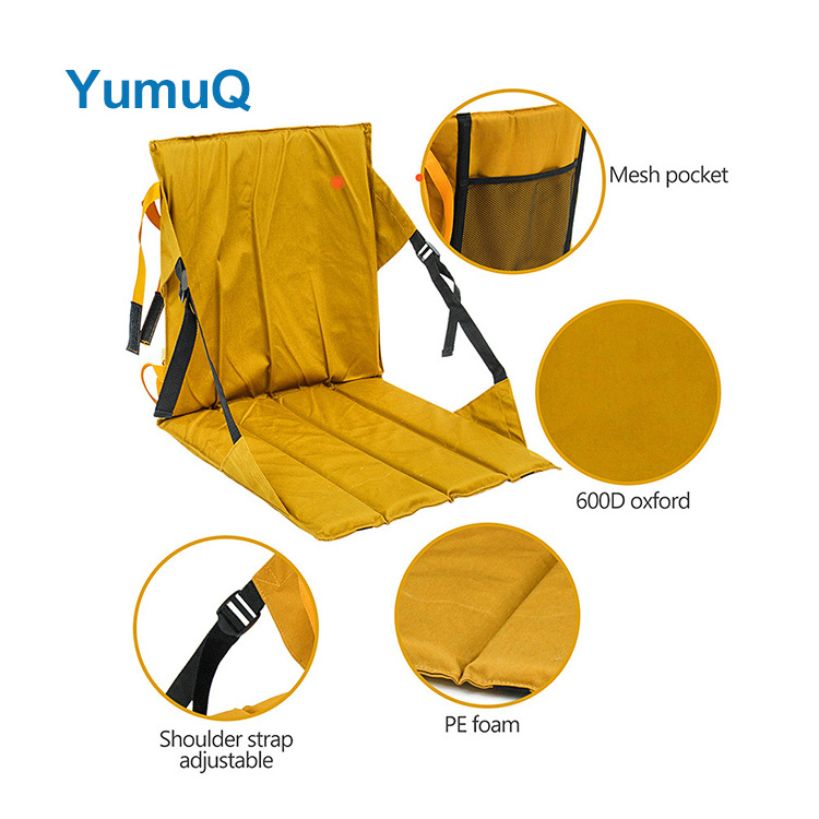 YumuQ Custom Collapsible Folding Camping Backpack Extra Wide Padded Stadium Seat Chair Outdoor