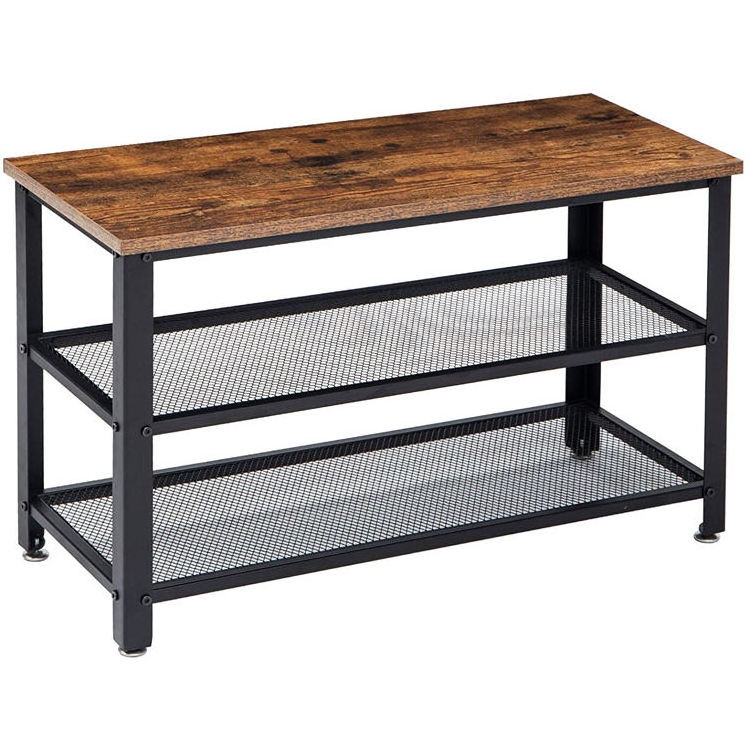 Industrial Shoe Rack with Storage Shelf for Living Room Table with 2 Mesh Shelves