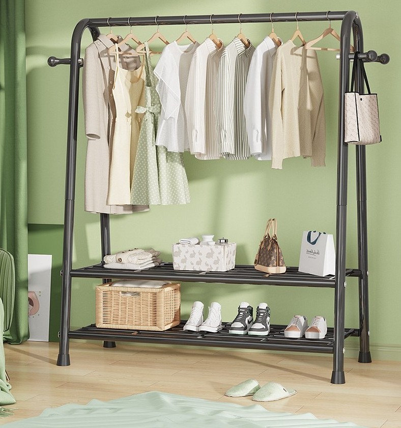 Garment Clothing Rack Hanger Organizer With Shelves Metal Coat Rack