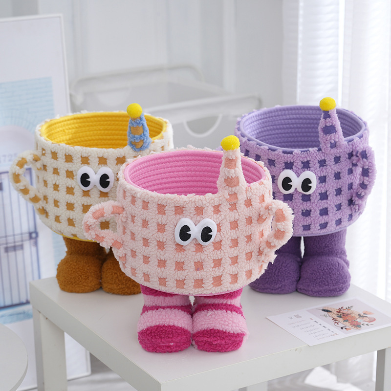 Cute Cartoon Cotton Rope Storage Basket Fabric Desktop Storage for Entry Key Cosmetics Sundries for Kitchen and Bathroom Use