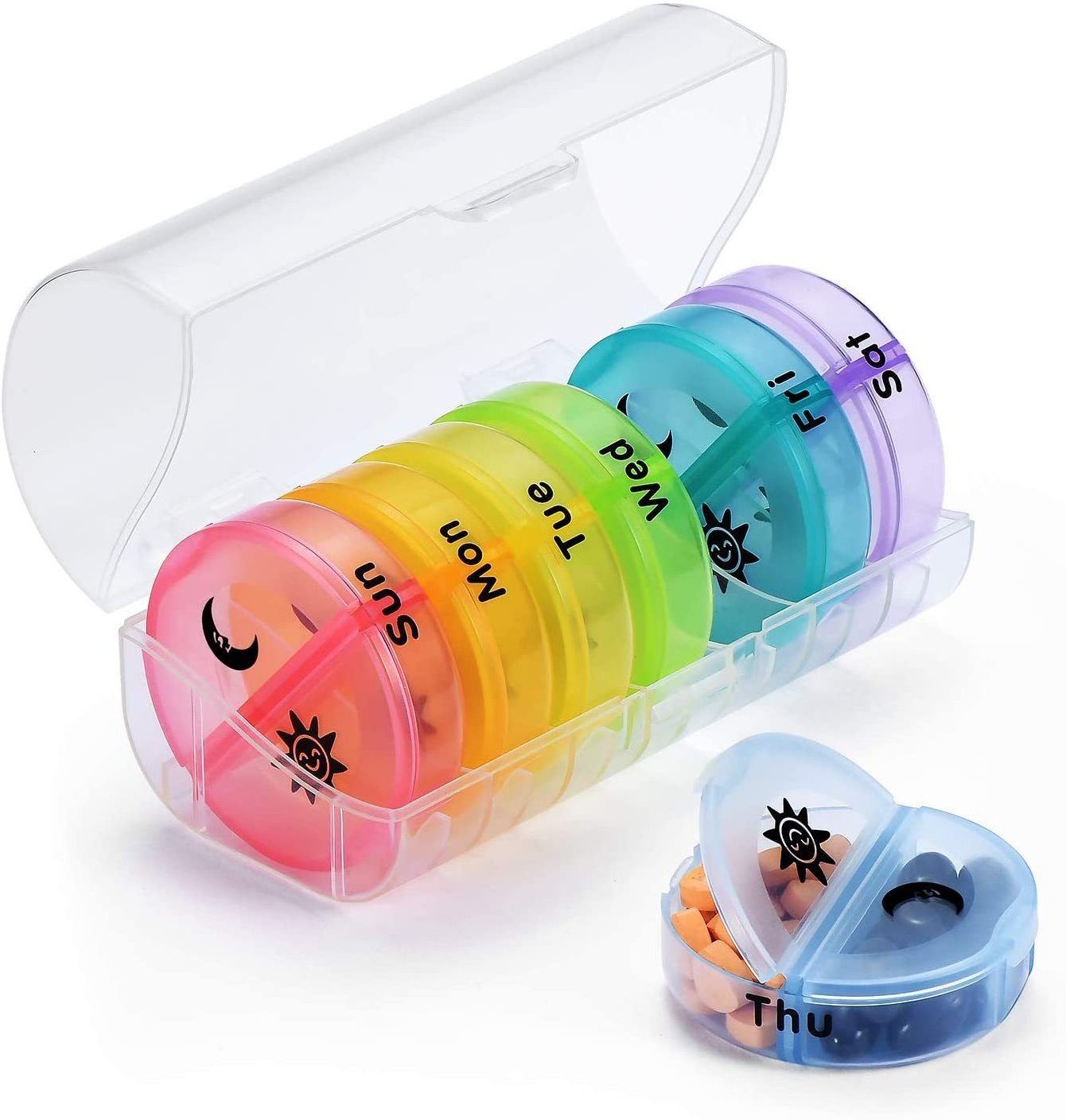 Seven-day circular moisture-proof 14-cell pill box Portable can be split a week morning and evening divided plastic pill box