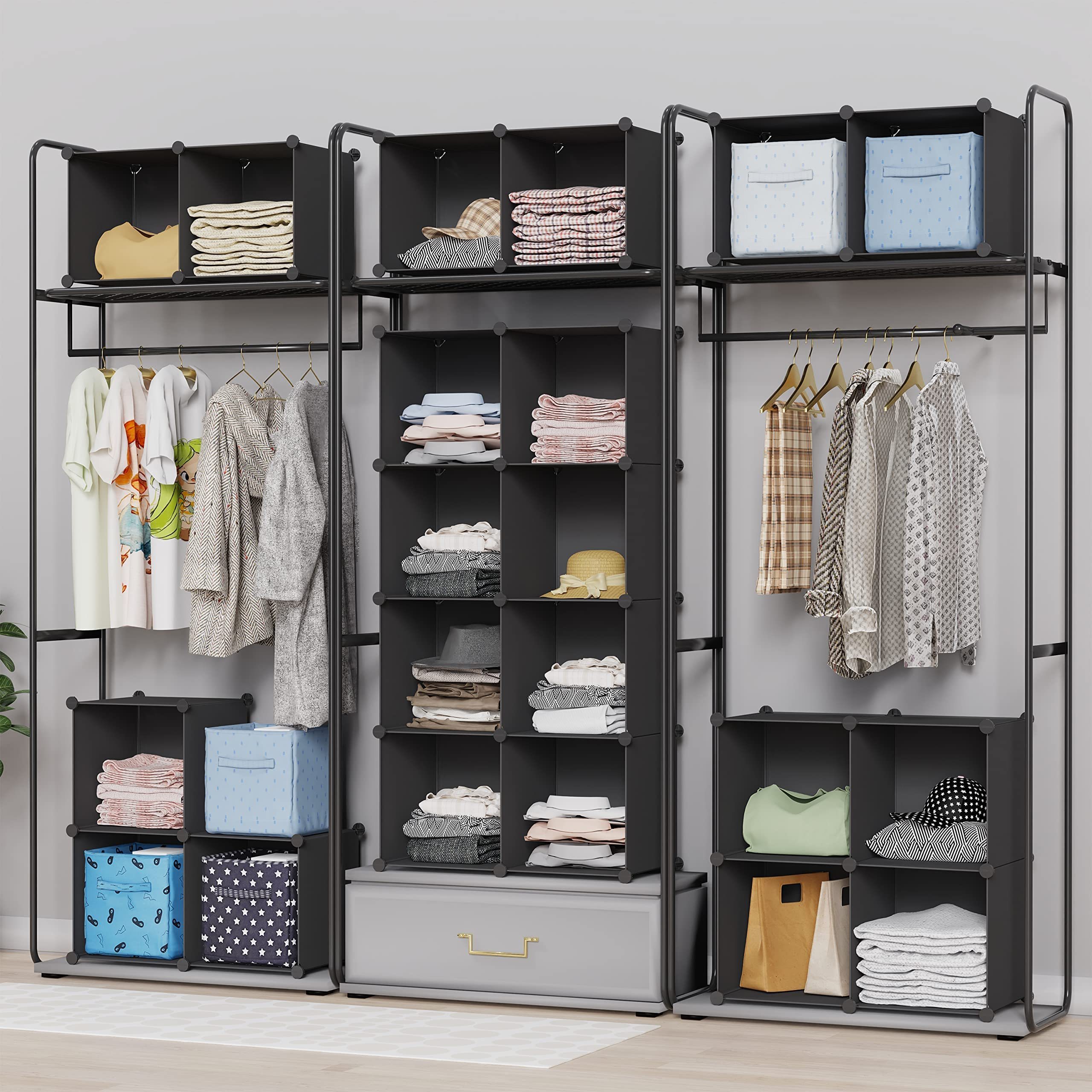 Bedroom Armoire Clothes Storage Organizer Wardrobe Closet Diy Folding Portable Plastic Cube Wardrobe Cabinet With Doors