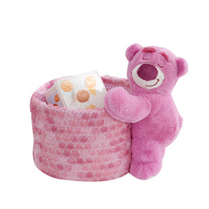 Large Capacity Pink Three-Dimensional Strawberry Bear Cotton Rope Storage Basket New Rose Lace Series Kitchen Food Snack Storage