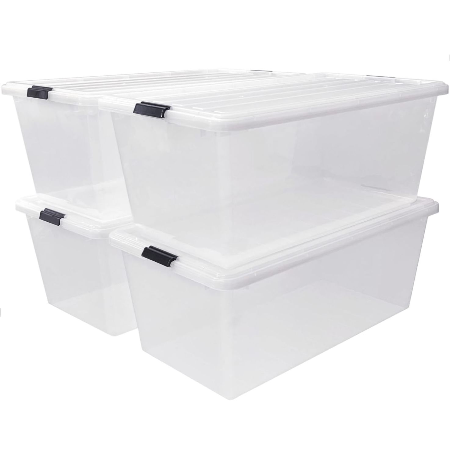 Large Clear View Plastic Storage Bin with Lid and Secure Latching Buckles