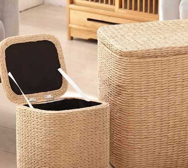 Rattan woven multi-functional solid wood storage stool living room can sit storage woven small stool home door wear shoes