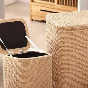 Rattan woven multi-functional solid wood storage stool living room can sit storage woven small stool home door wear shoes