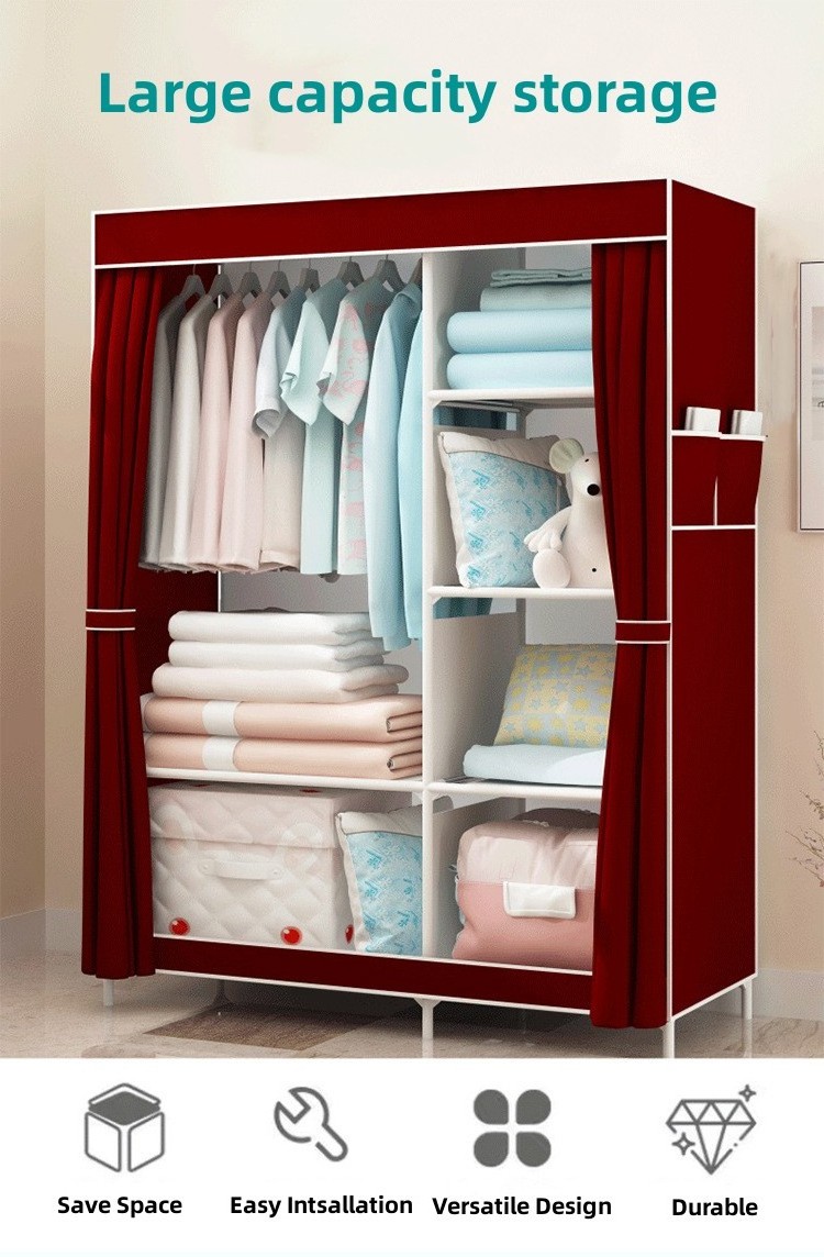 Closet Organizer Wardrobe Clothes Storage Shelves Non-woven Fabric Cover With Side Pockets