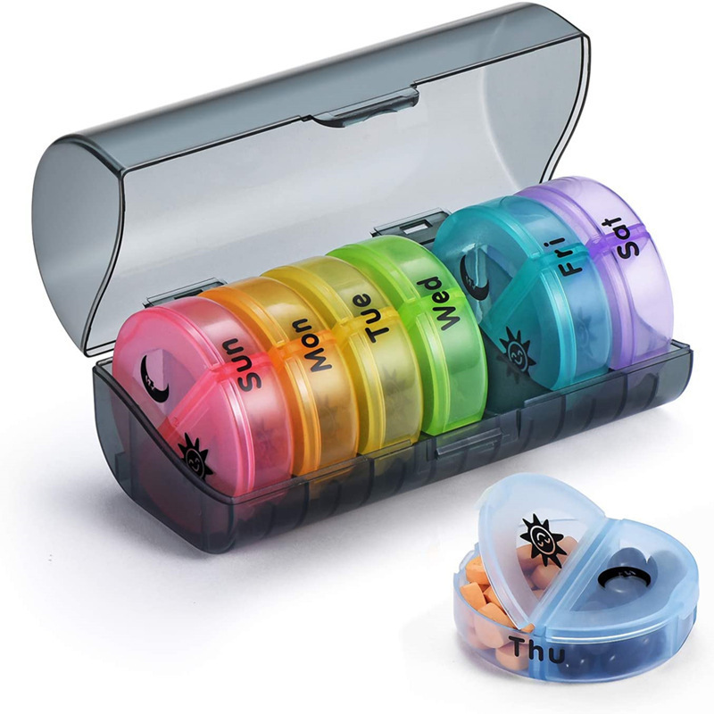 Seven-day circular moisture-proof 14-cell pill box Portable can be split a week morning and evening divided plastic pill box