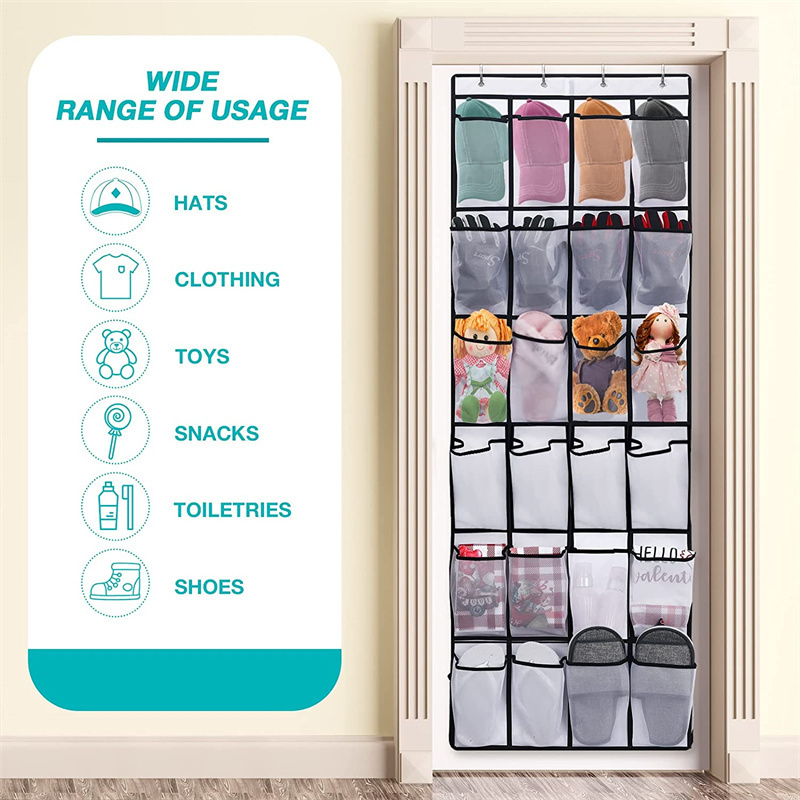 24 Grid Wall mounted Sundries Shoe Organiser Fabric Closet Bag Storage Rack Mesh Pocket Clear Hanging Over The Door Cloth Box