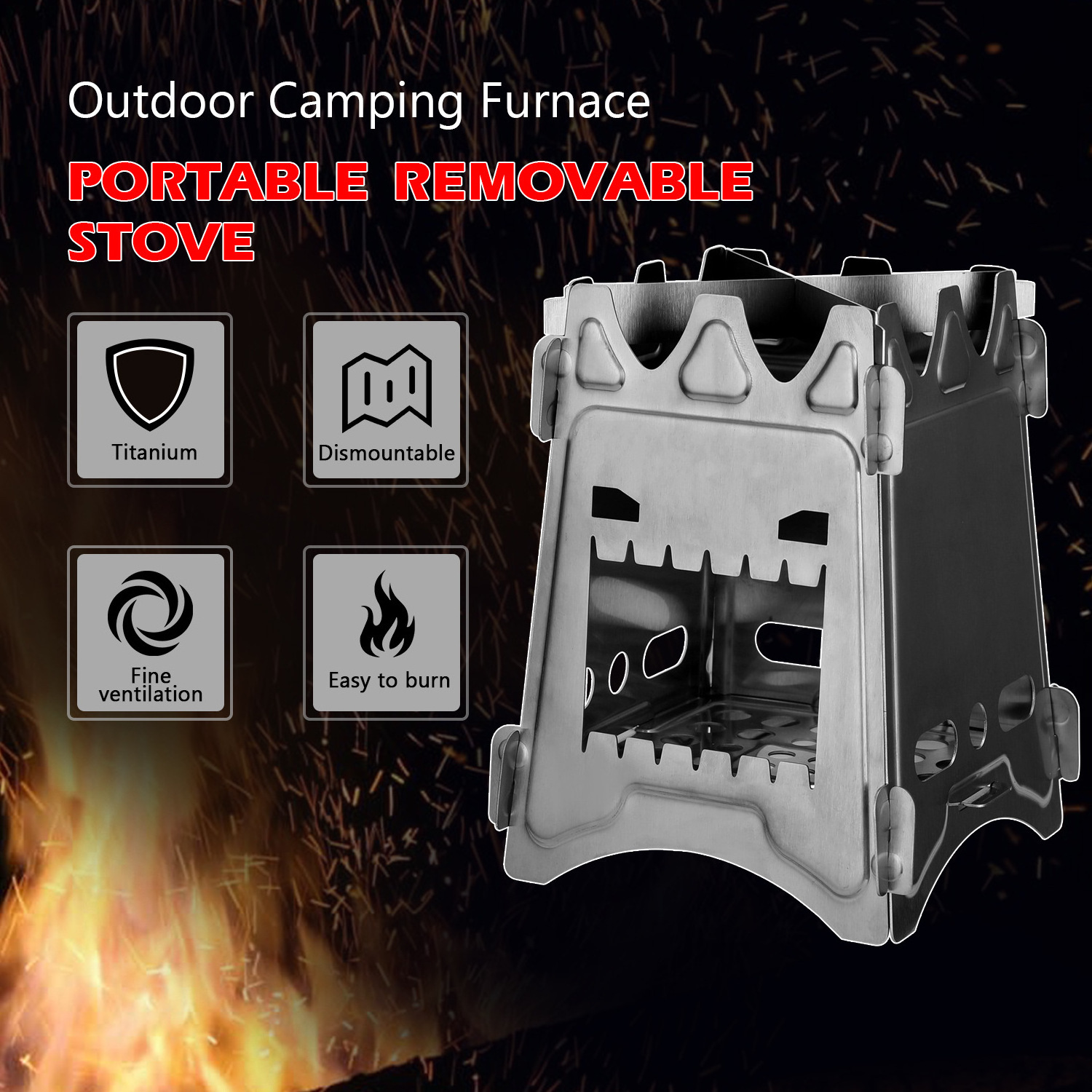 Campro Mini Stainless Steel Backpacking Cook Stove Wood Burning Camping Wood Stove For Picnic Camp Hiking