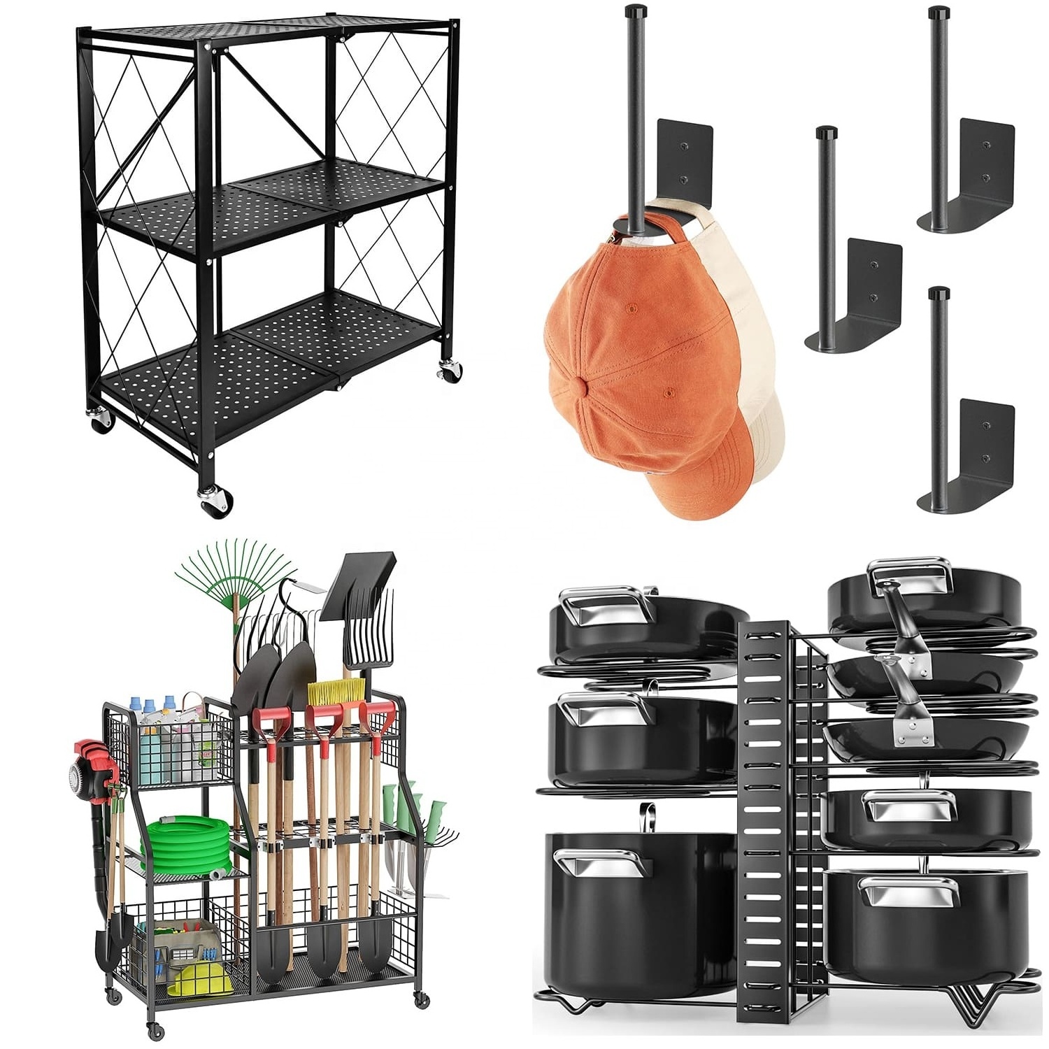 Custom Sheet Metal Fabrication Black Tool Racks For Baseball Caps Heavy Duty Foldable Metal Rack Storage Rack With Wheels