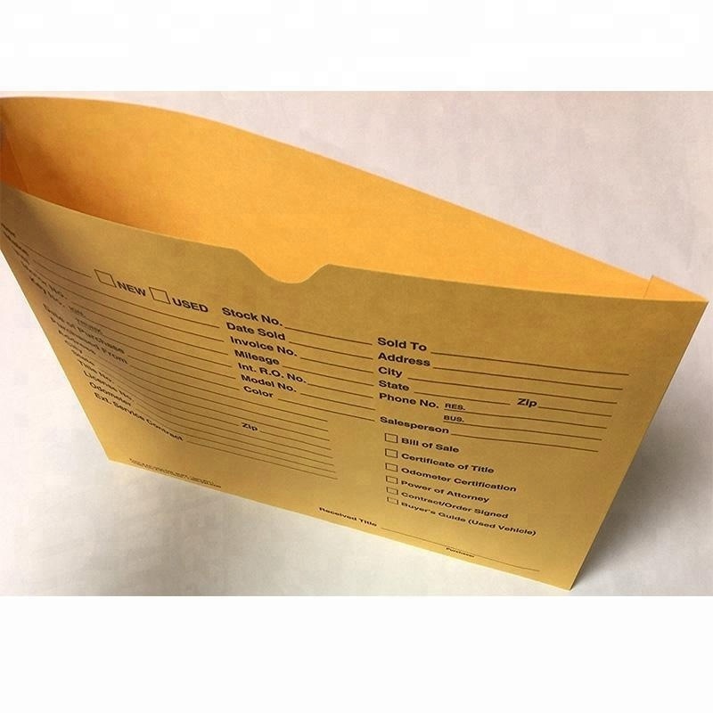 Car business file packaging custom heavy duty dealer kraft paper envelopes