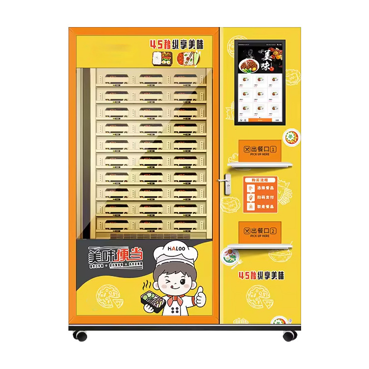 24 hours self-service fast food lunch box vending machine with microwave heating function xy axis elevator defrost windows