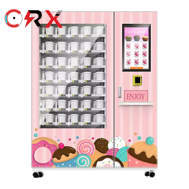 Have Cooling System Keep Fresh Fresh Fruit Cake Sandwich Salad Sushi Vending Machine with 21.5-inch Touch Screen