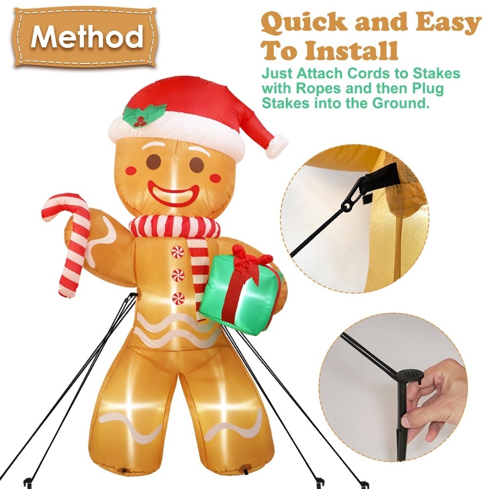 Ourwarm Wholesale Outdoor 8FT Big Inflatable Gingerbread Man Christmas Decoration With LED Light