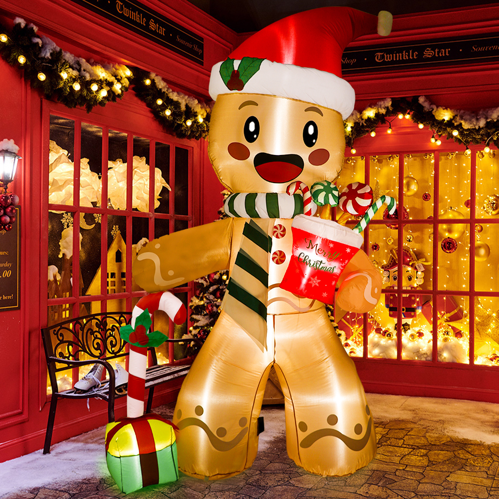 Ourwarm  Inflatable Christmas 8FT Navidad Gingerbread Man  Inflatable Yard Decoration Christmas