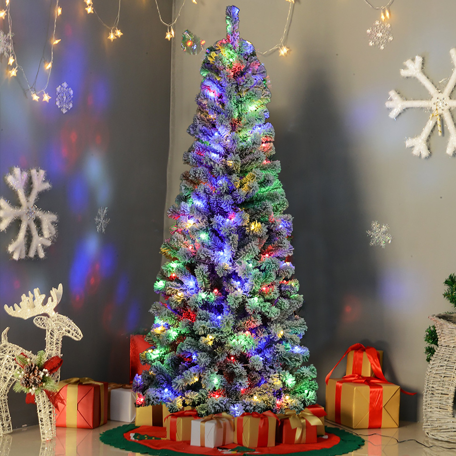 2023 OurWarm Wholesale PVC Luxury Flocked Big Automatic Snow Pre Lit Luxury Artificial Christmas Tree