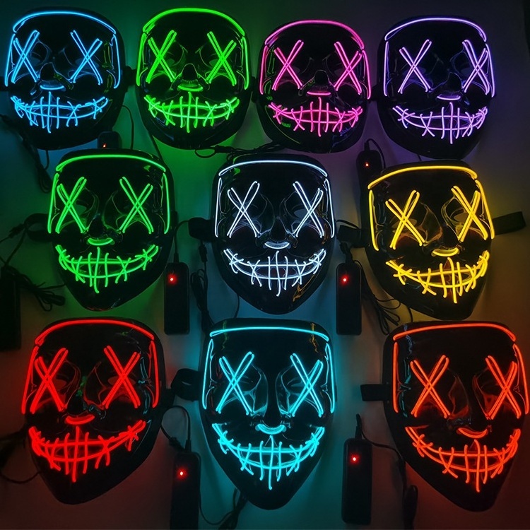 Ourwarm Printed Scary Ghost Light Costume Party Mask Prop Face Neon Plastic Purge Halloween Mask