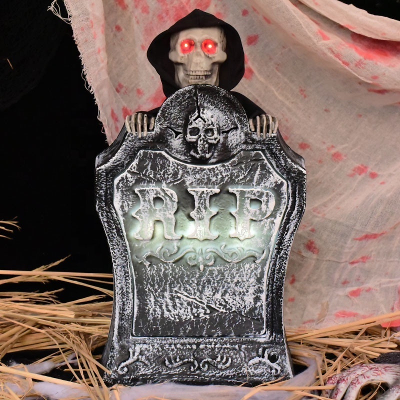 Ourwarm Halloween Tombstone Prop Led Large Scary Animated Animatronic Ghost Skeleton Horror Outdoor Yard Decorations