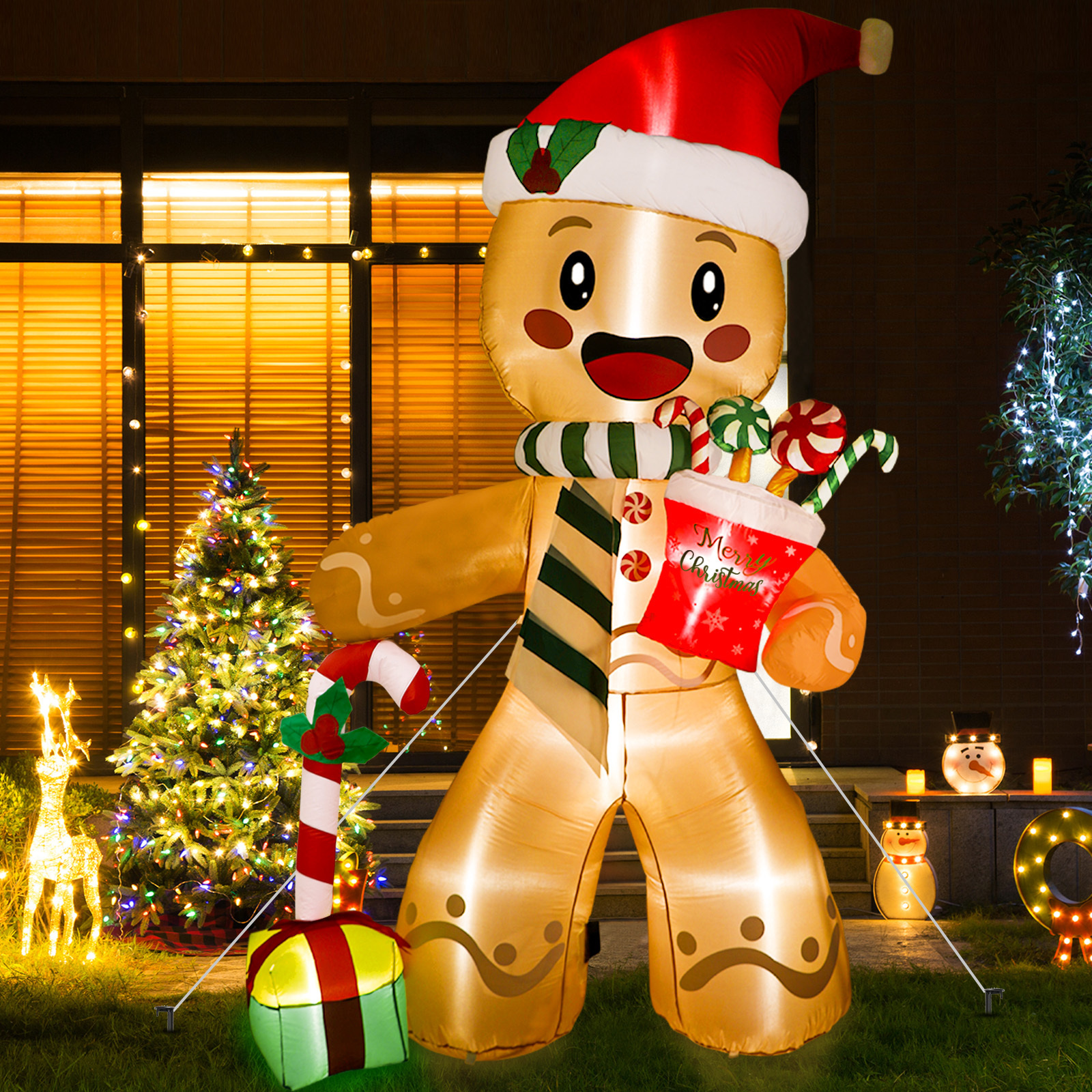 Ourwarm  Inflatable Christmas 8FT Navidad Gingerbread Man  Inflatable Yard Decoration Christmas