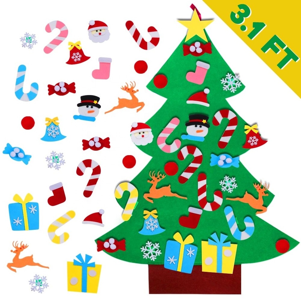 Ourwarm Xmas Decoration Gifts DIY Felt Christmas Wall Tree With Ornament Set For Kids