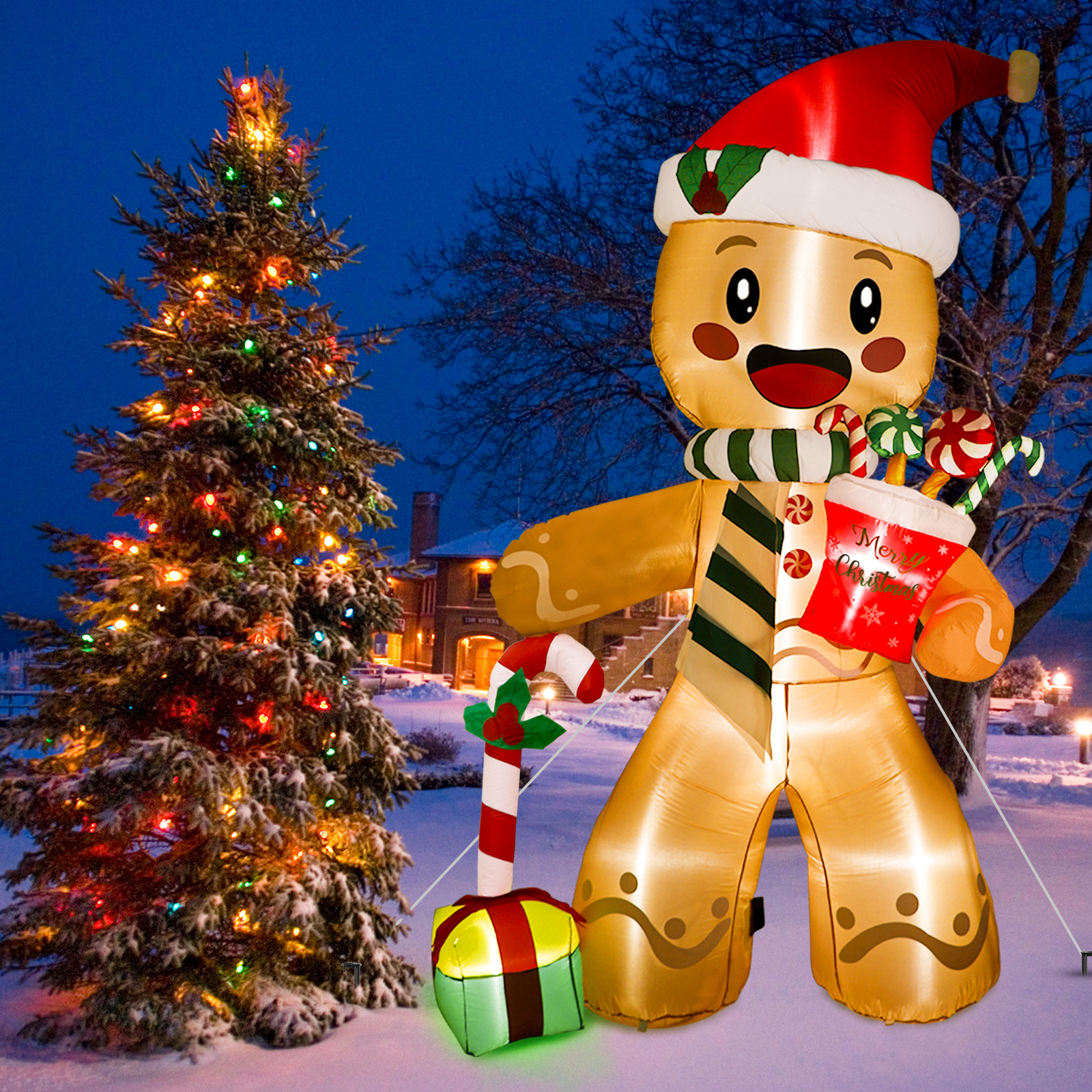 Ourwarm  Inflatable Christmas 8FT Navidad Gingerbread Man  Inflatable Yard Decoration Christmas