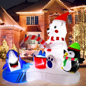 OurWarm Christmas Inflatables Outdoor Decorations Polar Bear Fishing with Penguin Inflatable Christmas Blow Up Yard Decorations