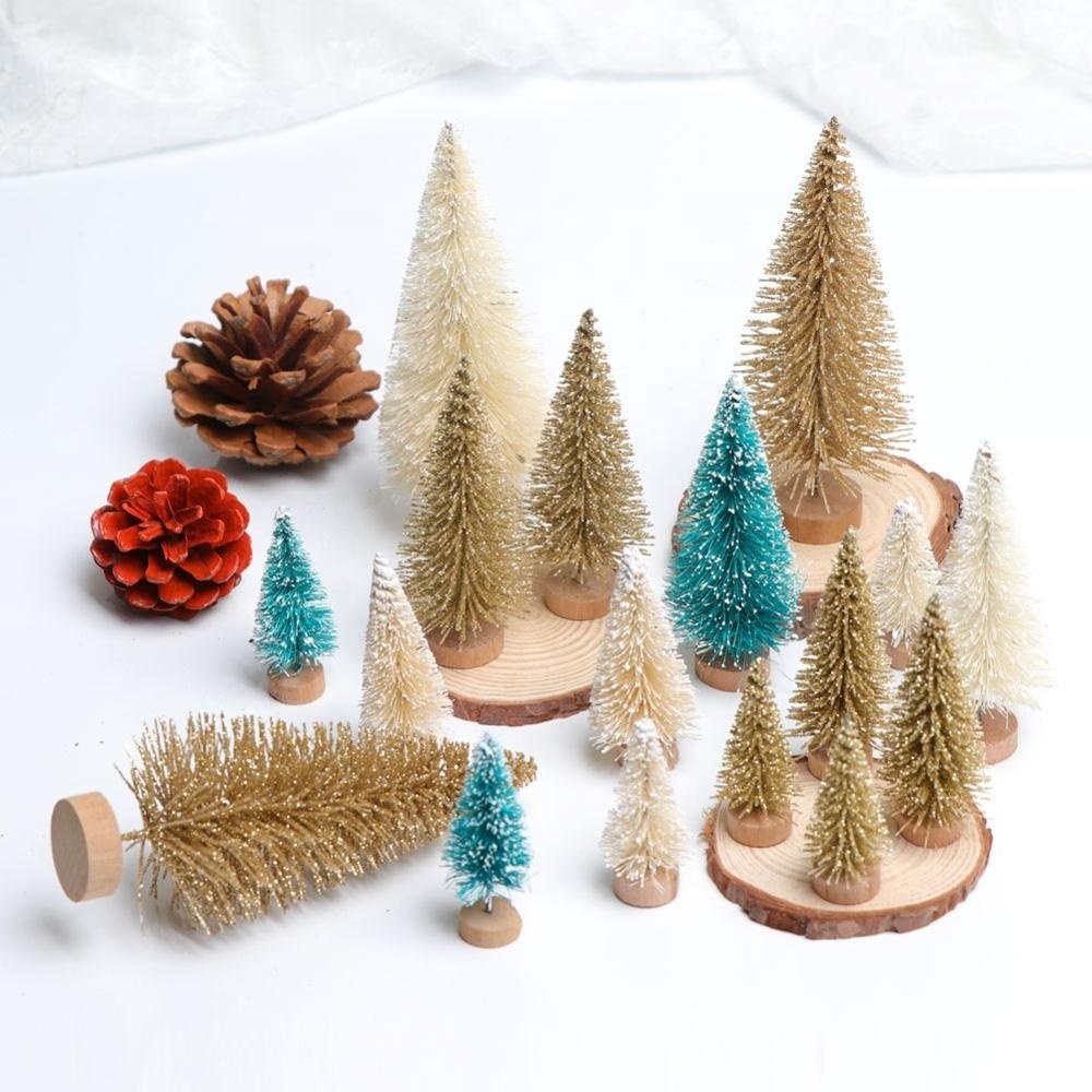 Ourwarm 8 pcs xmas decoration artificial mini snow pine tree christmas for tabletop decoration