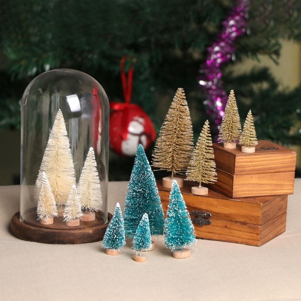 Ourwarm 8 pcs xmas decoration artificial mini snow pine tree christmas for tabletop decoration