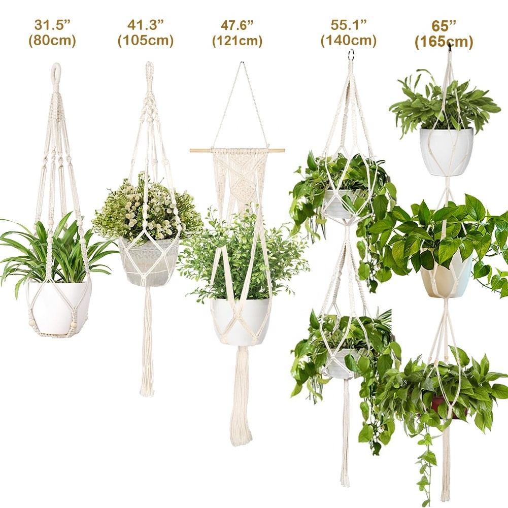 OurWarm Handmade 100% Cotton Rope 4 Legs Flowerpot Holder Macrame Plant Hanger Hanging Planter for Wall Decoration