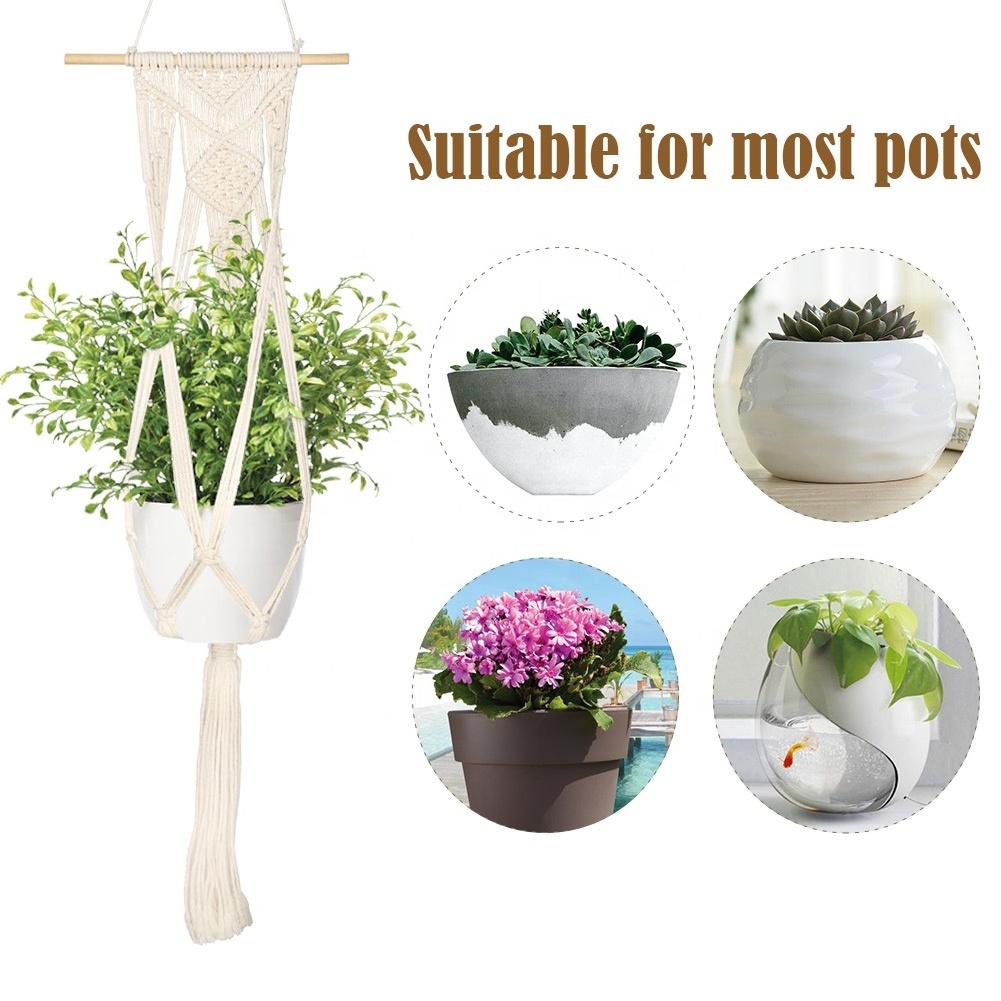 OurWarm Handmade 100% Cotton Rope 4 Legs Flowerpot Holder Macrame Plant Hanger Hanging Planter for Wall Decoration