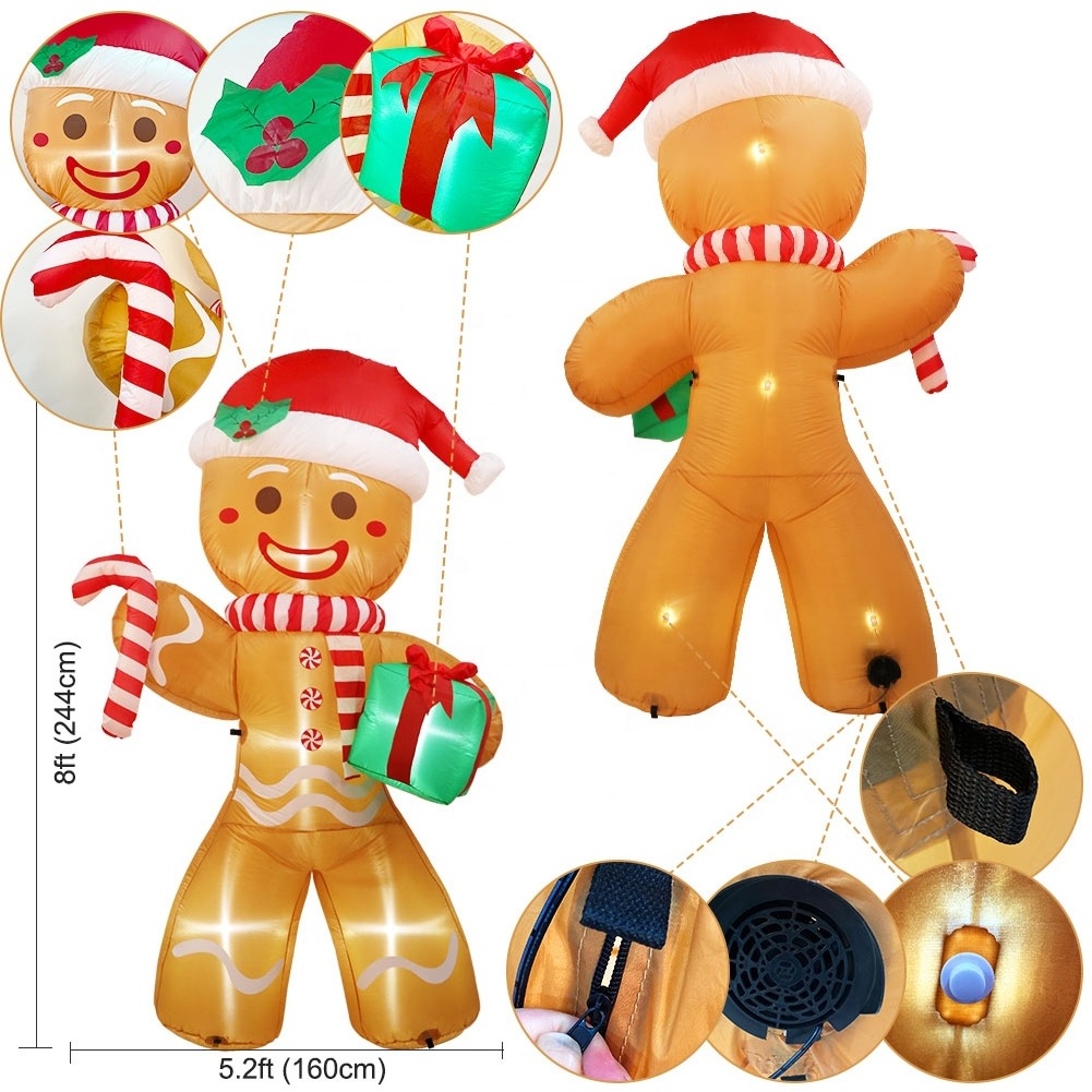 Ourwarm Wholesale Outdoor 8FT Big Inflatable Gingerbread Man Christmas Decoration With LED Light