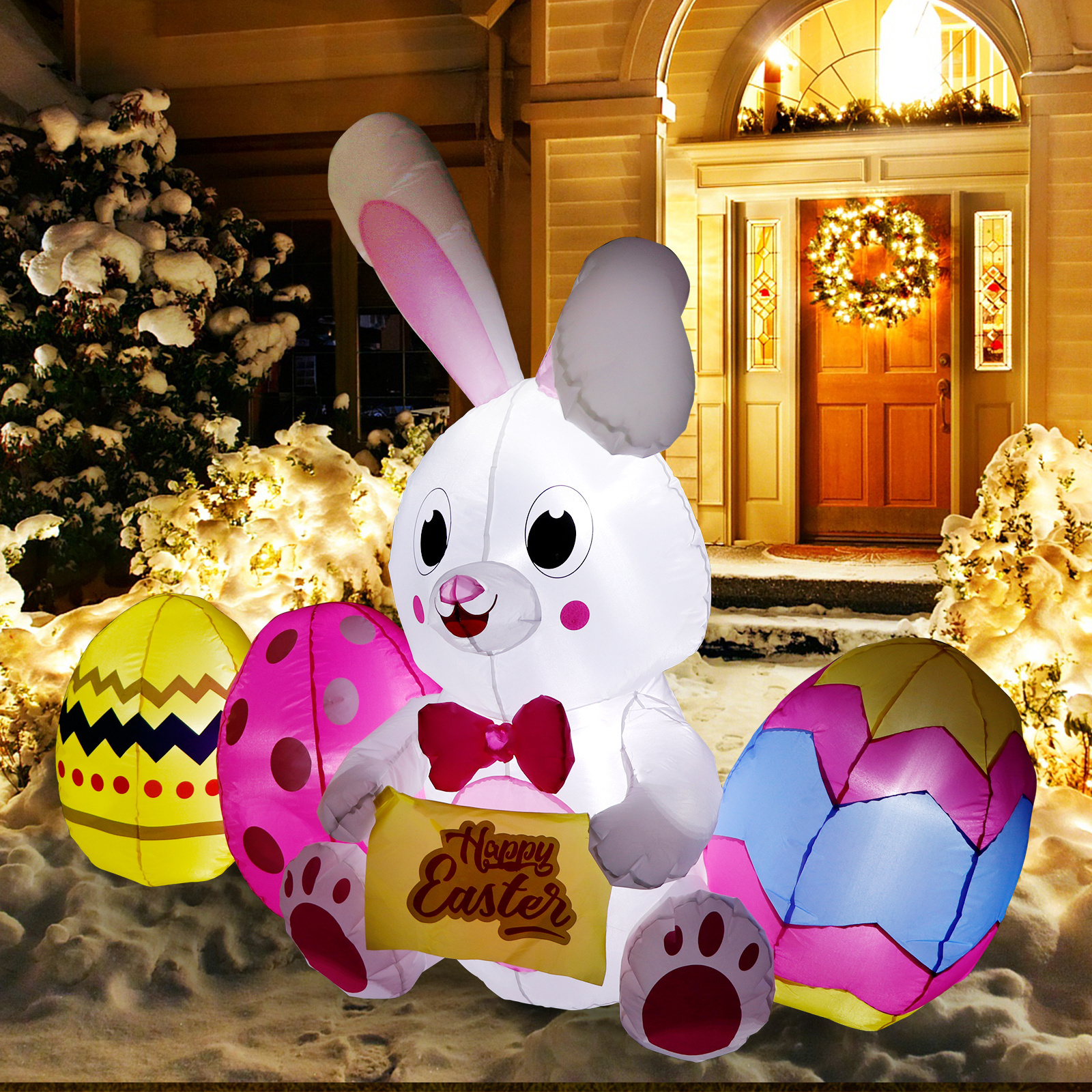 Ourwarm Cartoon Inflatable Model Outdoor Decorations Blow up Bunny Easter Inflatables with Led Light