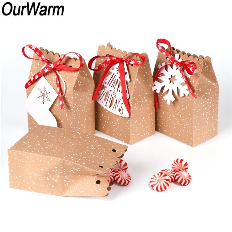 Ourwarm 12 Pcs New Design Buy Cardboard Kraft Christmas Gift Candy Cookies Paper Cardboard Boxes