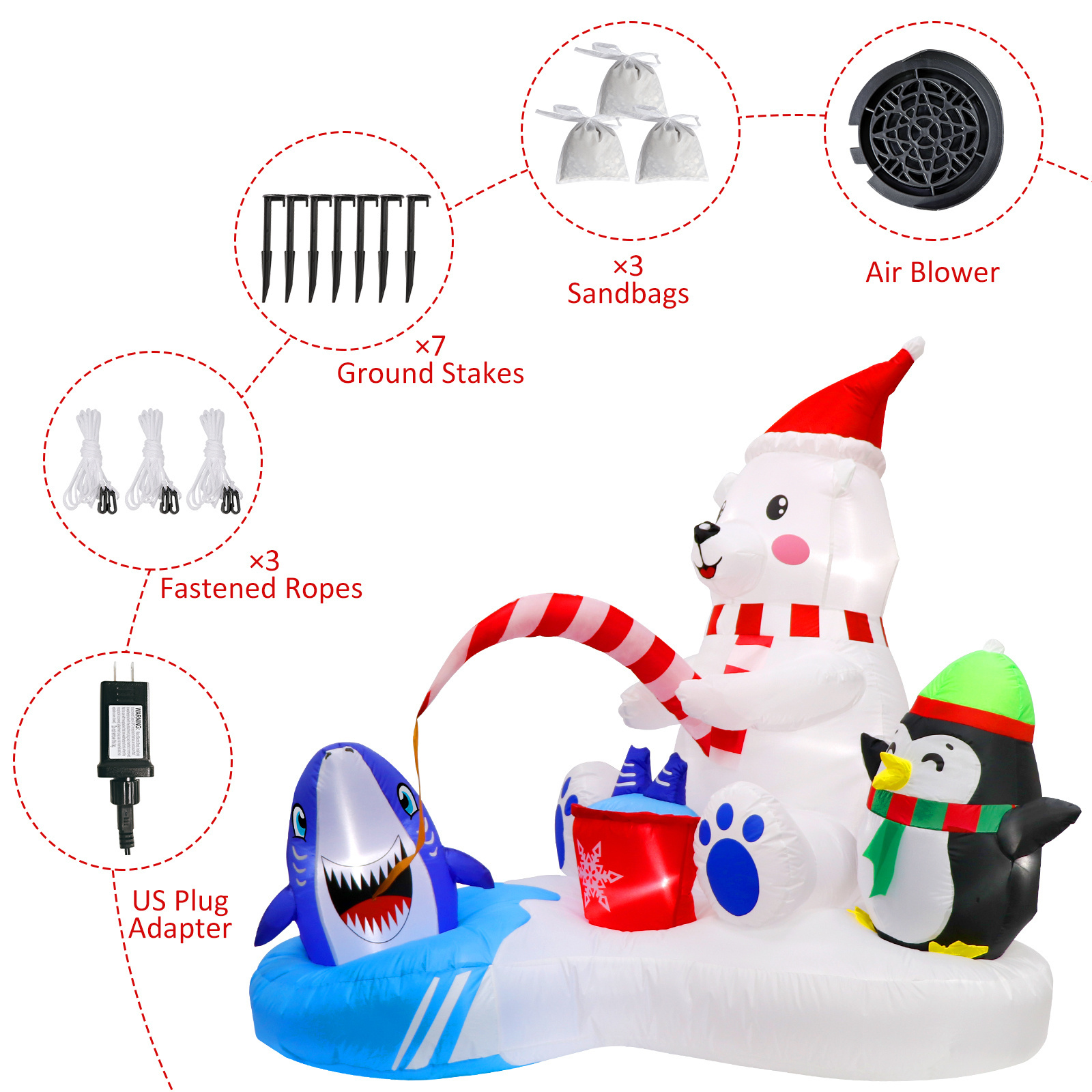 OurWarm Christmas Inflatables Outdoor Decorations Polar Bear Fishing with Penguin Inflatable Christmas Blow Up Yard Decorations