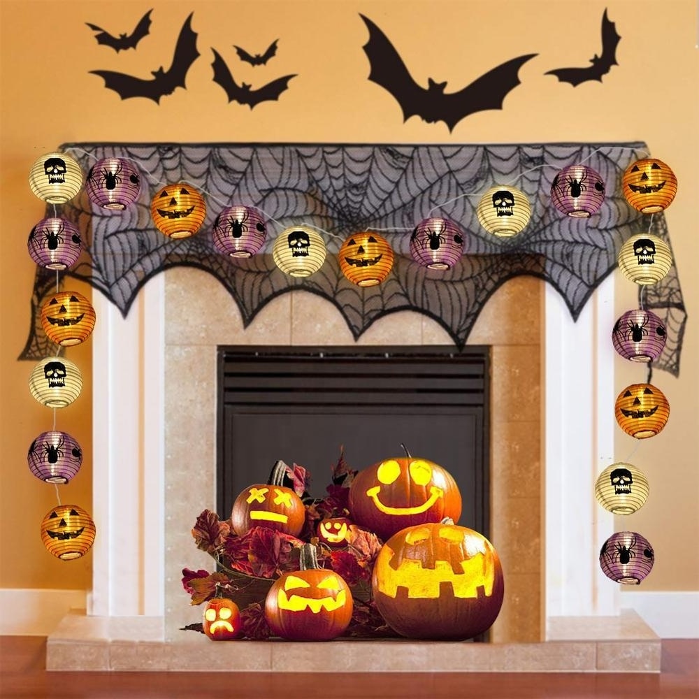 OurWarm Halloween Outdoor Decoration 10 LED 3D Pumpkin Lantern Lights with Hanging String Props For Home Party