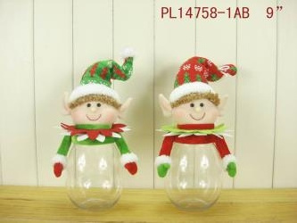 Ourwarm Kids Christmas Gift Ornament Decoration Candy Box Santa Snowman Elf Doll Plastic Elves Candy Jar