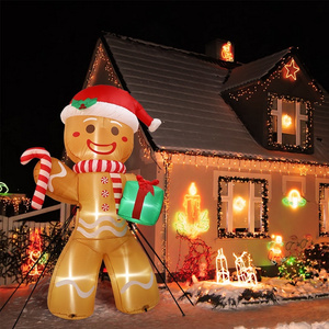 Ourwarm Wholesale Outdoor 8FT Big Inflatable Gingerbread Man Christmas Decoration With LED Light