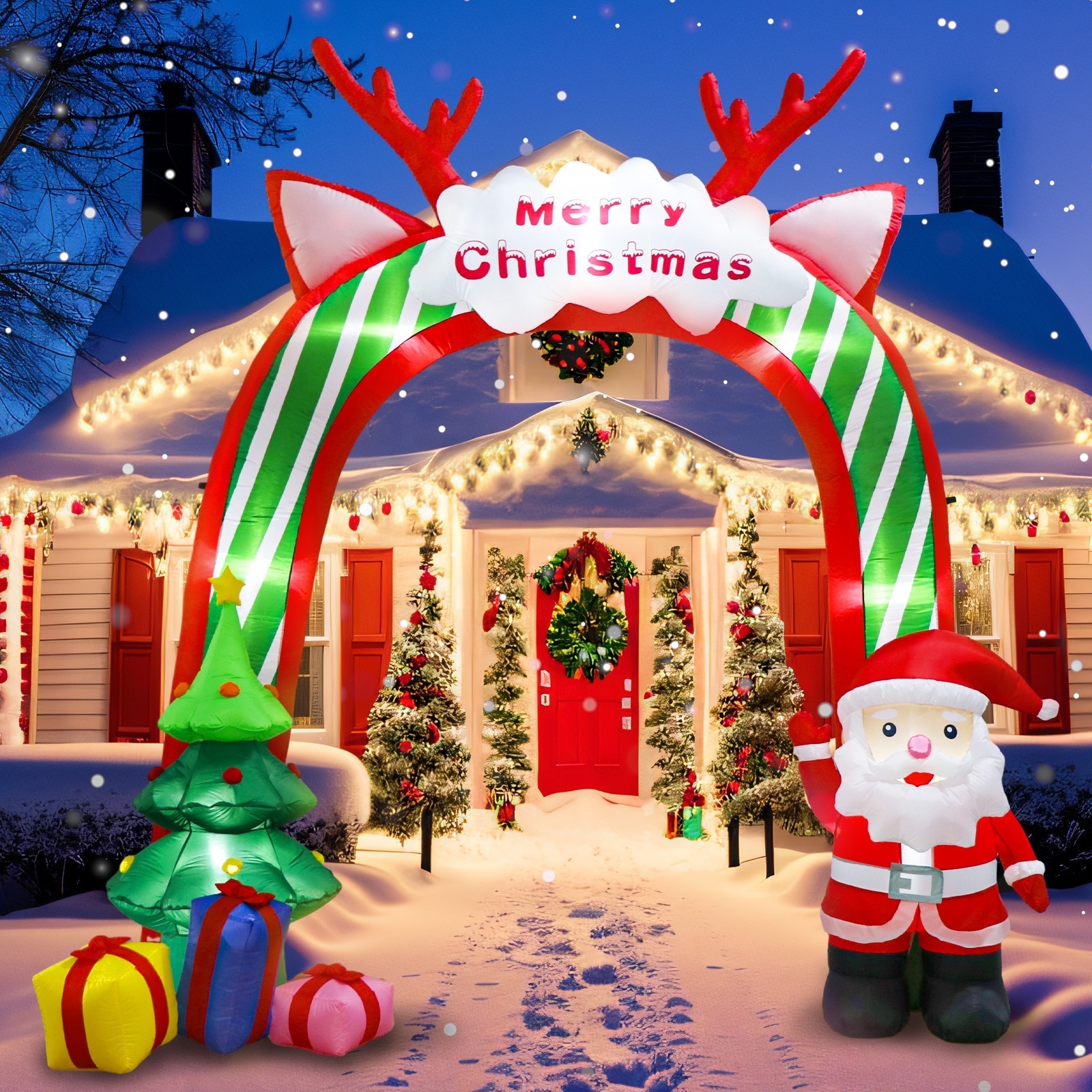 Ourwarm 10FT snowman family santa claus led outdoor decorations arch ball candy grinch giant inflatable christmas doll