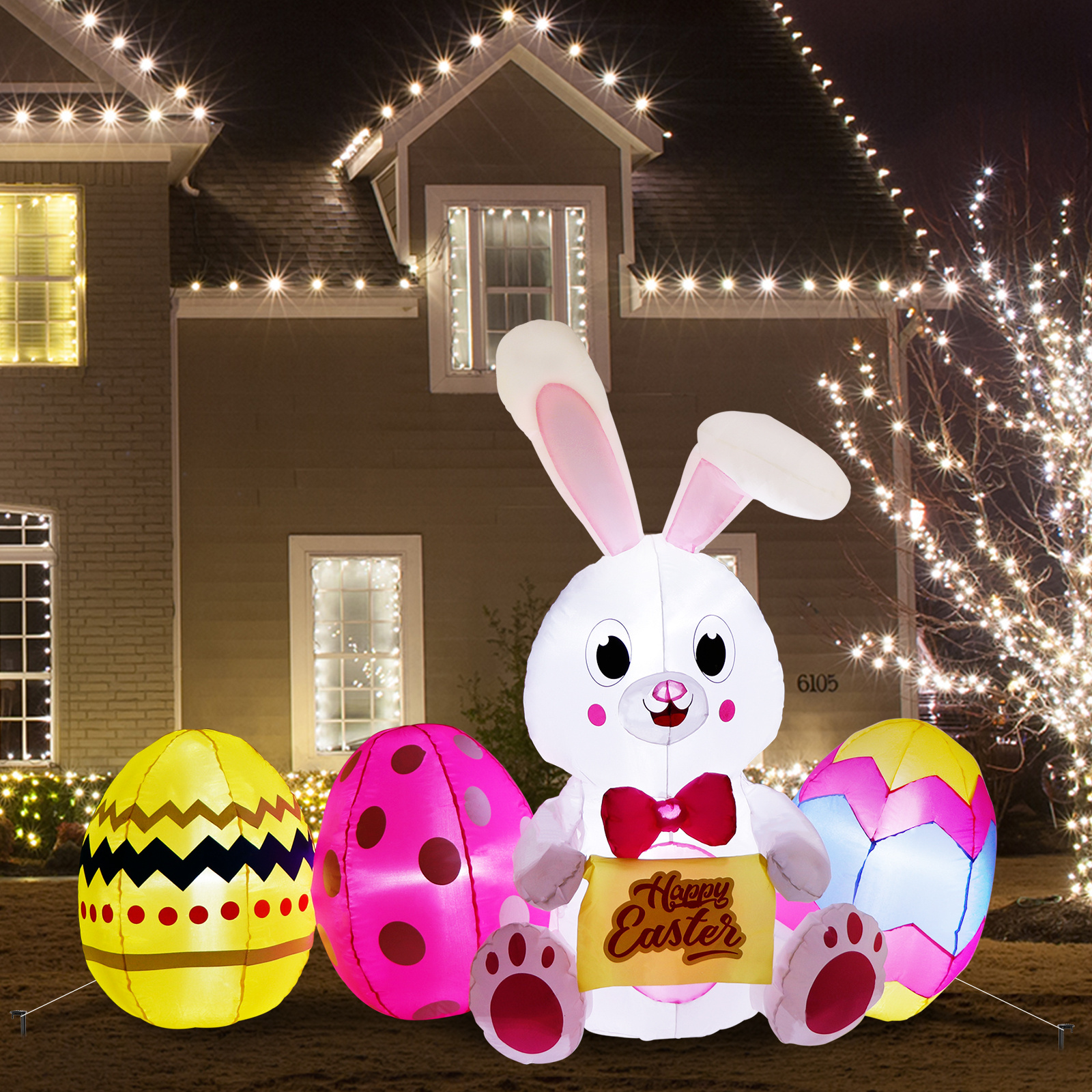 Ourwarm Cartoon Inflatable Model Outdoor Decorations Blow up Bunny Easter Inflatables with Led Light