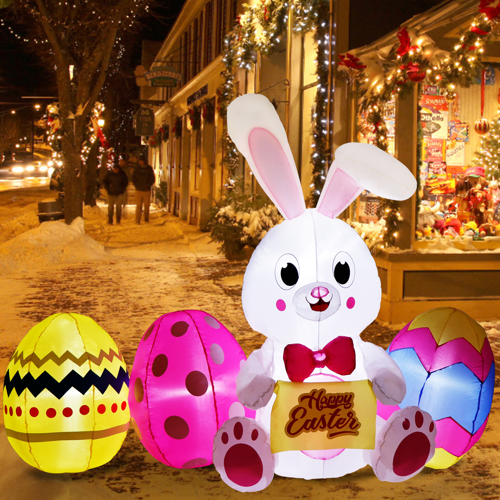 Ourwarm Cartoon Inflatable Model Outdoor Decorations Blow up Bunny Easter Inflatables with Led Light