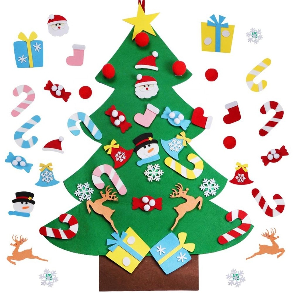 Ourwarm Xmas Decoration Gifts DIY Felt Christmas Wall Tree With Ornament Set For Kids