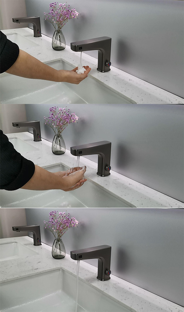 2022 Matte Black Auto Laser Induction Faucet And Hand Soap Dispenser Touchless Water Tap Sanitizer Dispenser For Bathroom