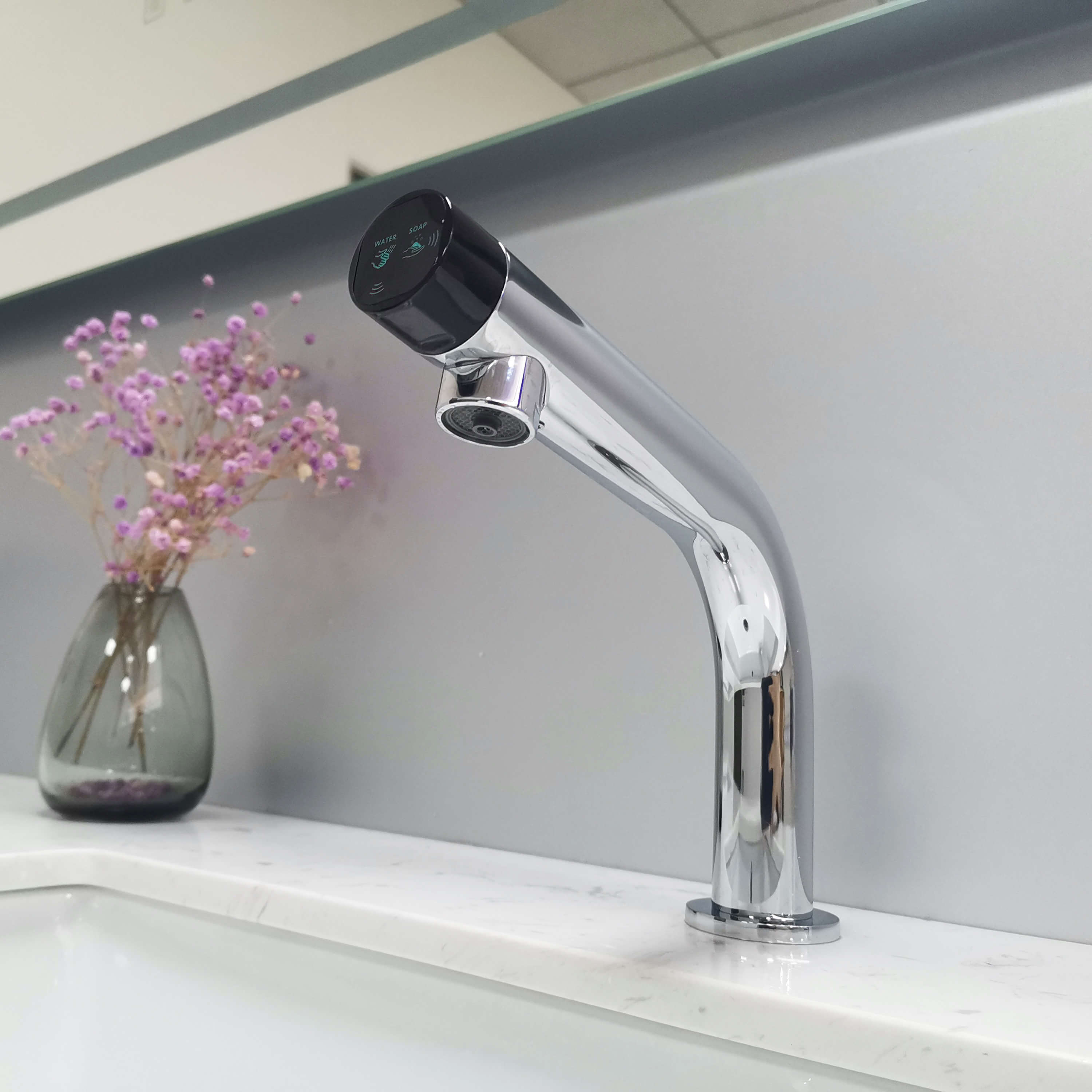 New Design 2 in 1 Automatic Water Faucet and Soap Dispenser SUS Long Sensor Hot and Cold Basin Tap and Hand Soap Dispenser