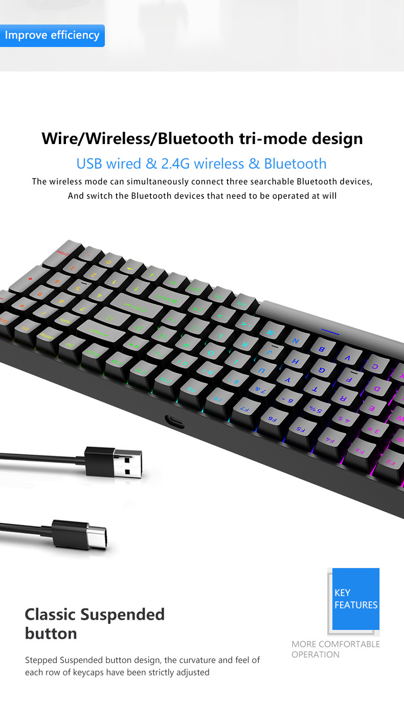 OUSAID DK100  RGB Wireless Mechanical Keyboard DIY Gamer Gaming Keyboard PBT ABS Keycaps  red switch