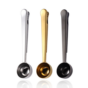 wholesale Stainless steel Coffee measuring spoon clip Tools Coffee Scoop with Seal Bag Clip