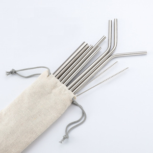 Top selling reusable stainless steel wholesale metal 304 drinking straws with cleaning brush bag customized logo straw